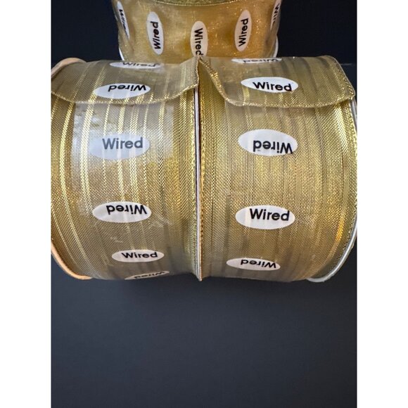 6 Rolled Wired Gold Ribbon 2.5" wide 10 Yards Each NEw - Picture 4 of 7